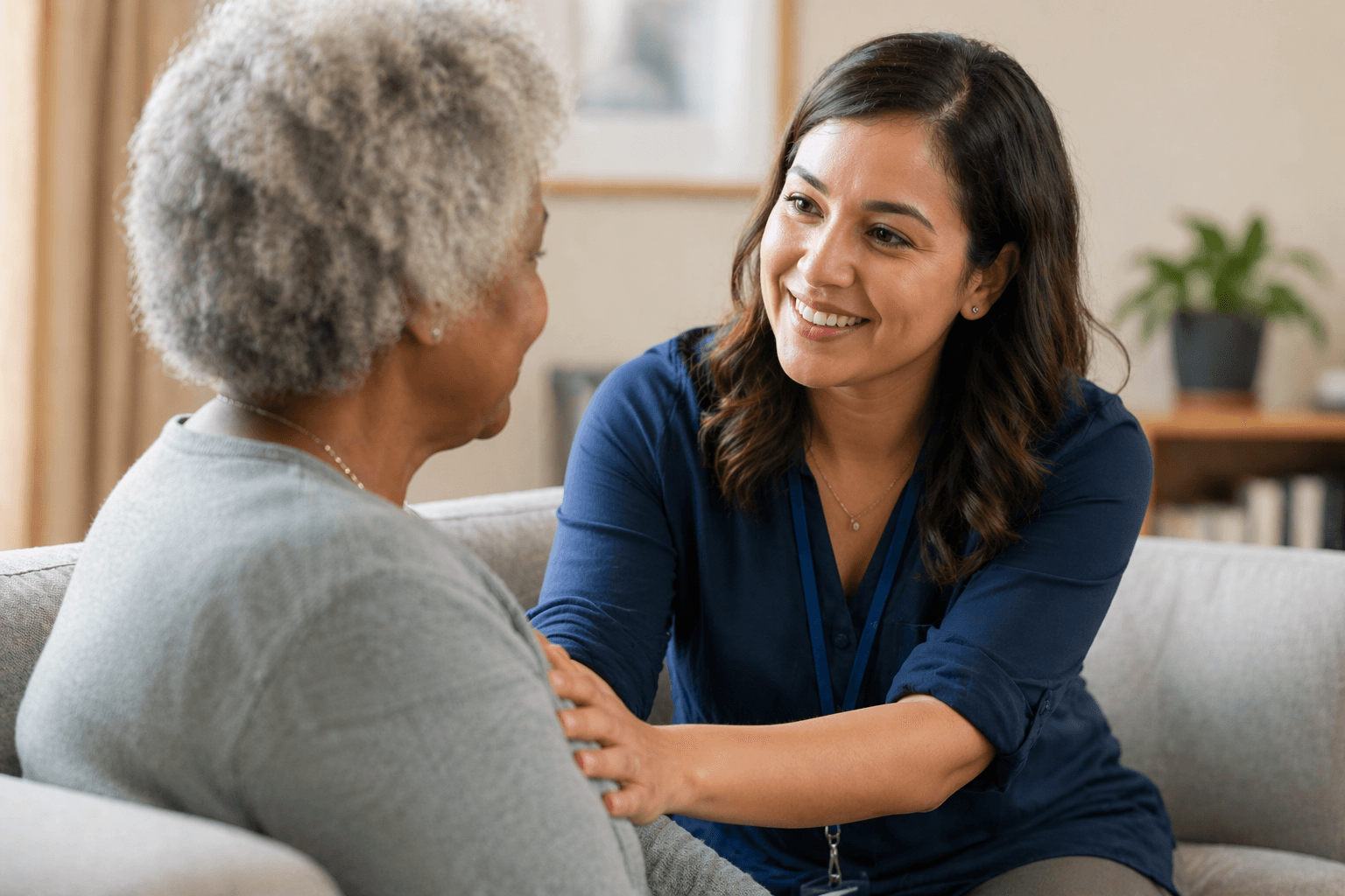 Professional care support moment focused on trust and belonging